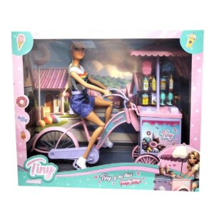 Muñeca tiny y su bici candyshop con accesorios