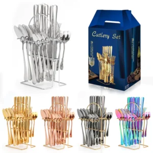 Cubiertos + Cubiertero acero inoxidable calidad premium 24pcs