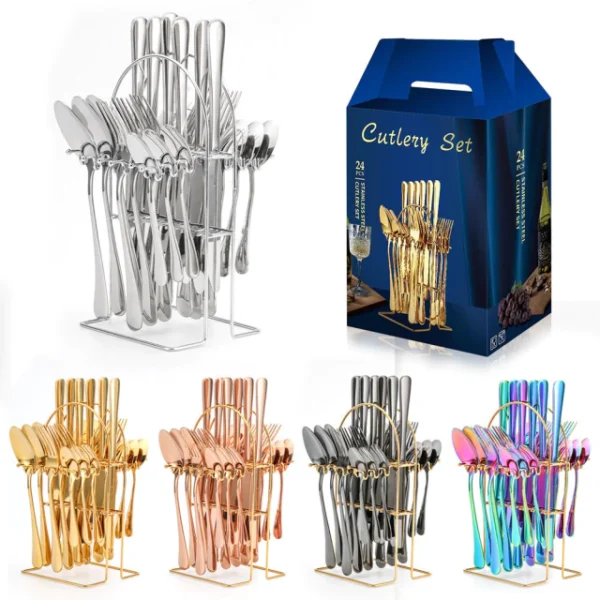 Cubiertos + Cubiertero acero inoxidable calidad premium 24pcs