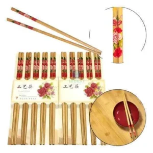 Set x10 pares palitos de sushi madera bambú, diseño floral